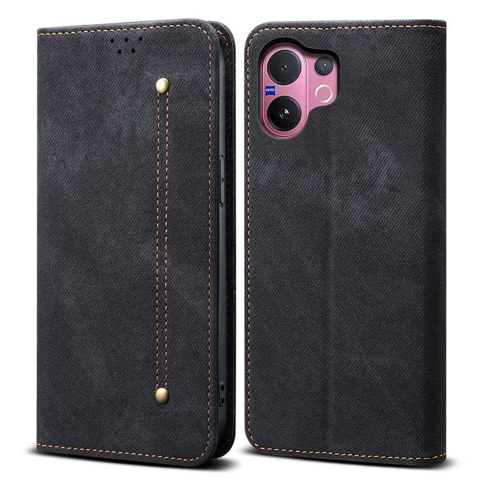 For vivo V60 5G  /  T4 Pro Case Jeans Cloth Texture Anti-Scratch Leather Stand Phone Cover