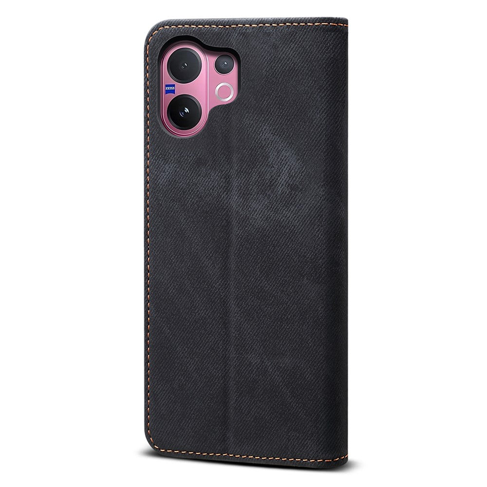 For vivo V60 5G  /  T4 Pro Case Jeans Cloth Texture Anti-Scratch Leather Stand Phone Cover