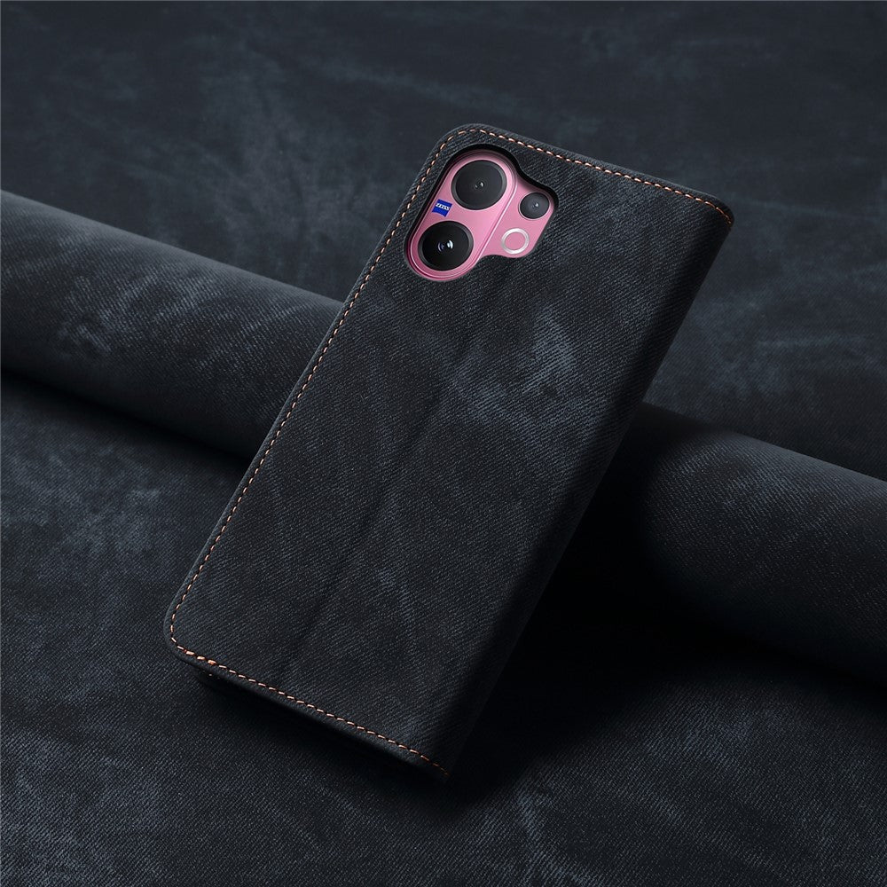 For vivo V60 5G  /  T4 Pro Case Jeans Cloth Texture Anti-Scratch Leather Stand Phone Cover