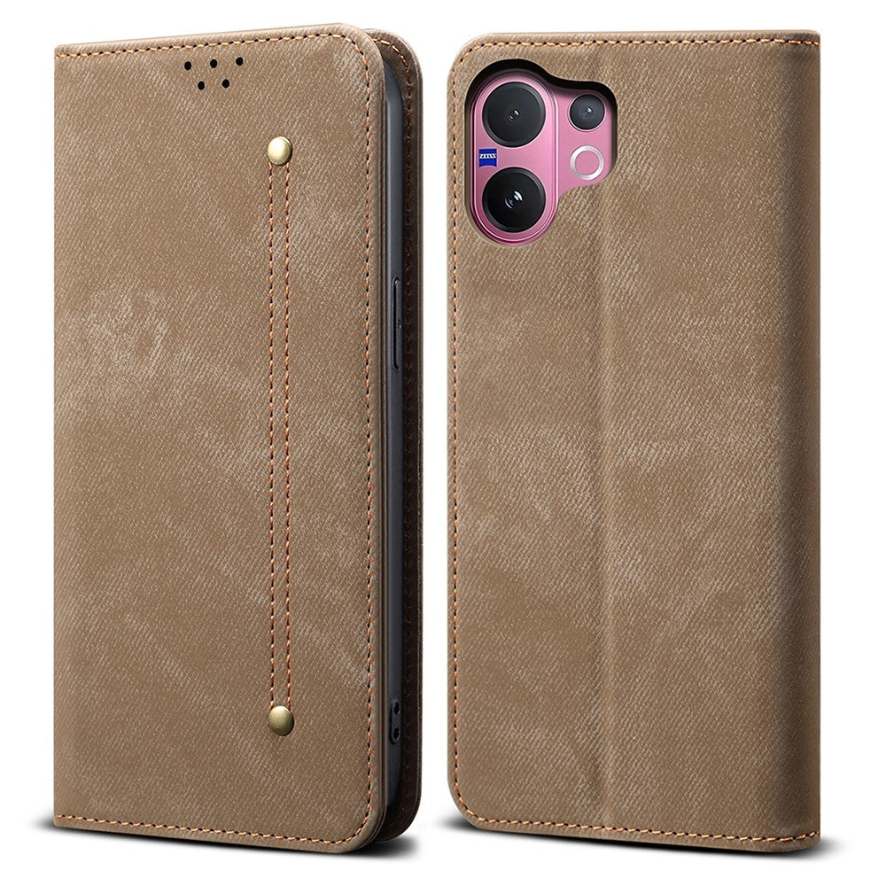 For vivo V60 5G  /  T4 Pro Case Jeans Cloth Texture Anti-Scratch Leather Stand Phone Cover