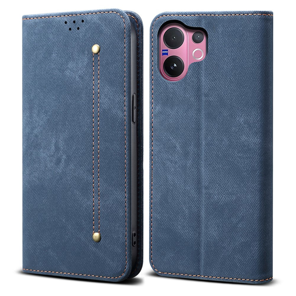For vivo V60 5G  /  T4 Pro Case Jeans Cloth Texture Anti-Scratch Leather Stand Phone Cover