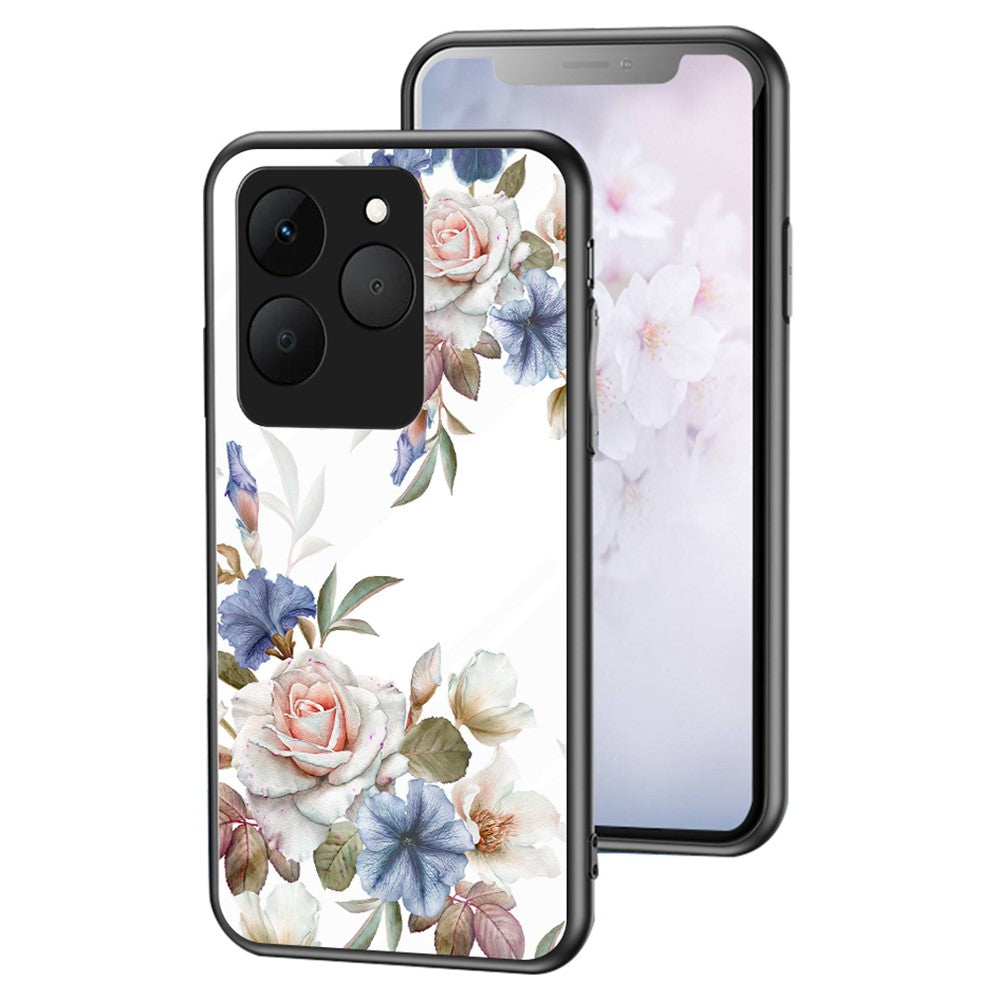 For Realme 15T 5G Case Floral Pattern TPU + Tempered Glass Protective Phone Cover