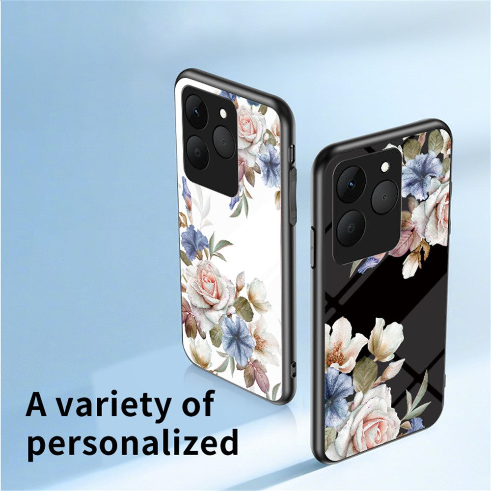 For Realme 15T 5G Case Floral Pattern TPU + Tempered Glass Protective Phone Cover