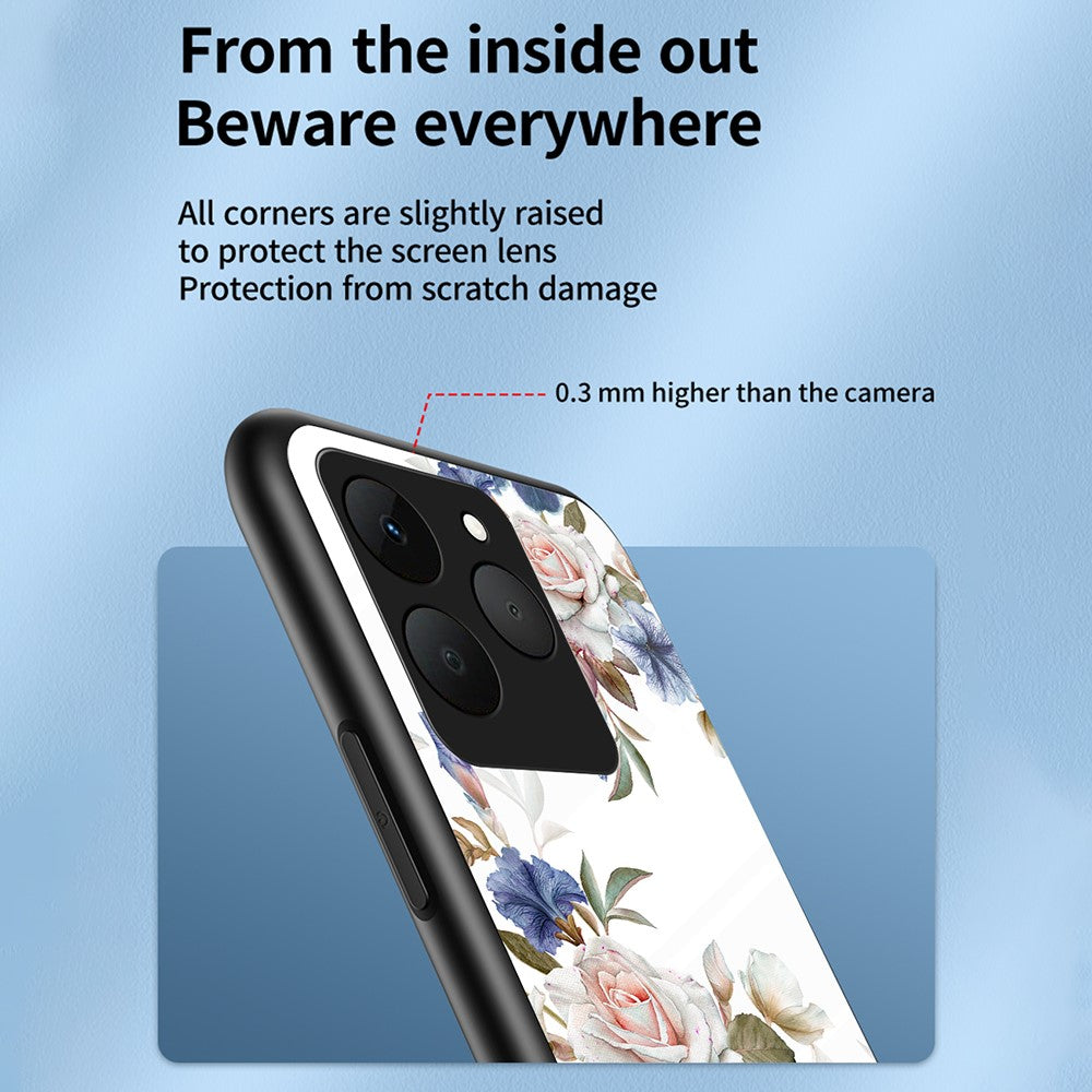 For Realme 15T 5G Case Floral Pattern TPU + Tempered Glass Protective Phone Cover