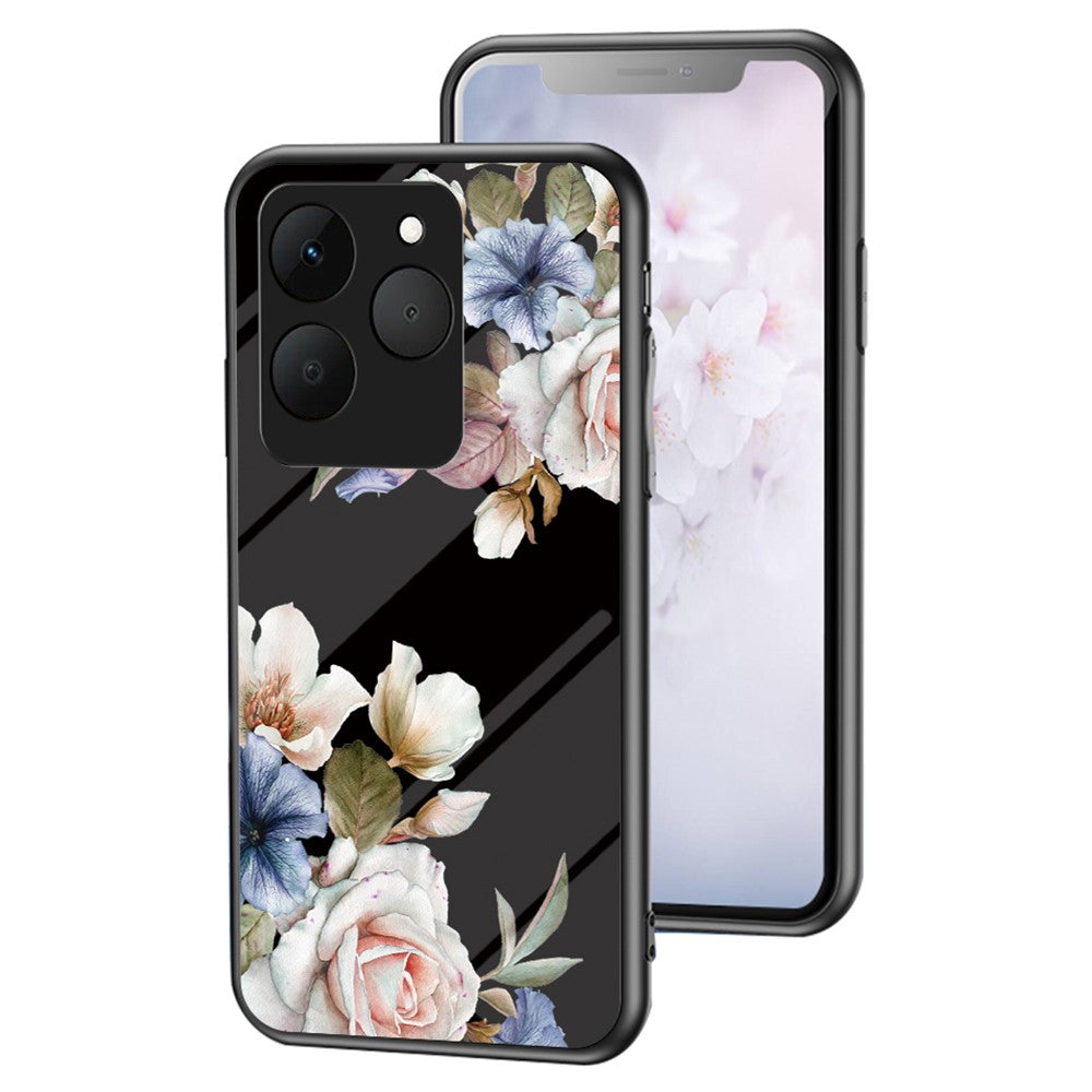 For Realme 15T 5G Case Floral Pattern TPU + Tempered Glass Protective Phone Cover