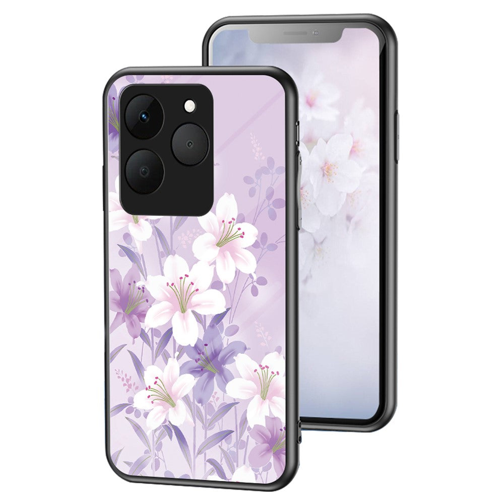 For Realme 15T 5G Case Floral Pattern TPU + Tempered Glass Protective Phone Cover