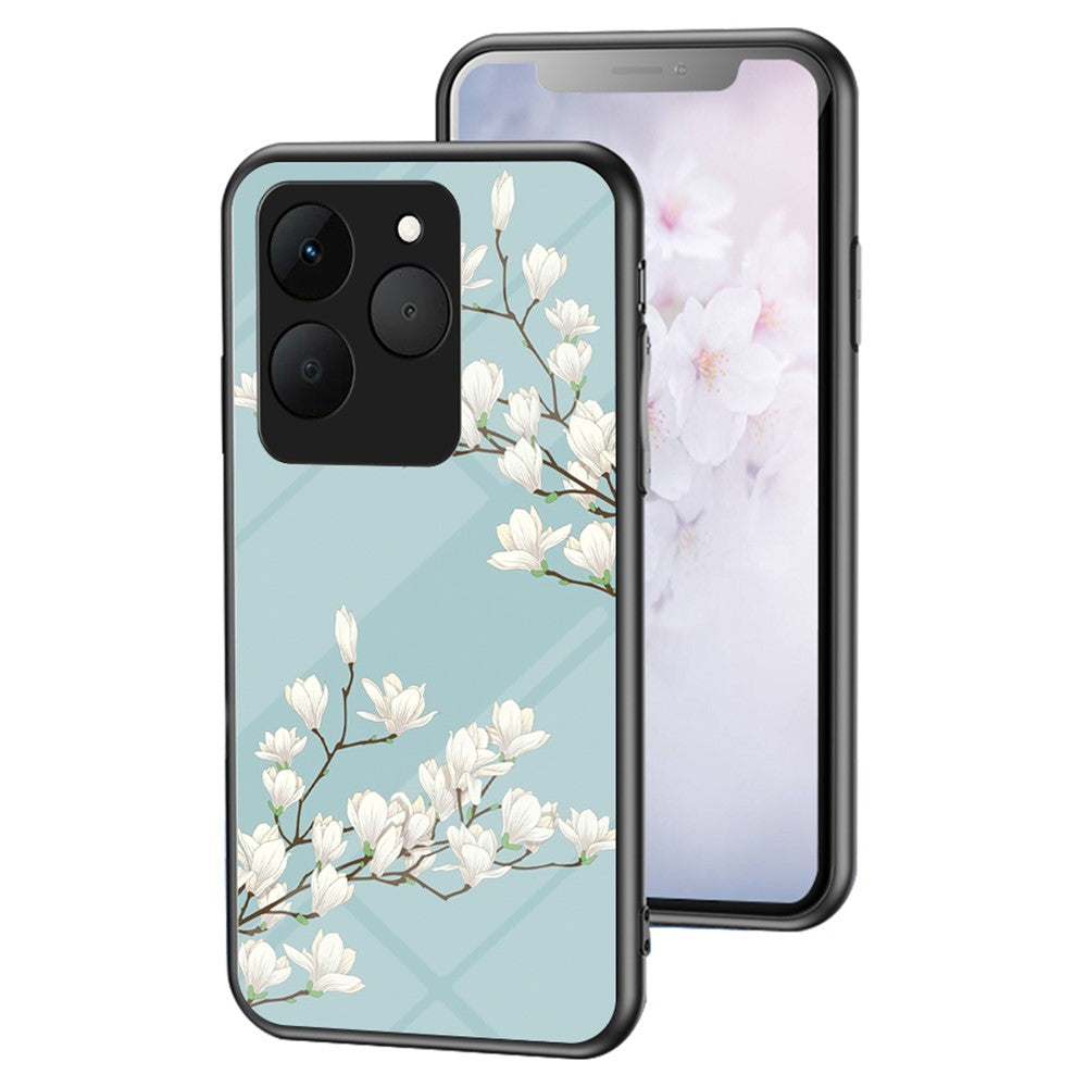 For Realme 15T 5G Case Floral Pattern TPU + Tempered Glass Protective Phone Cover