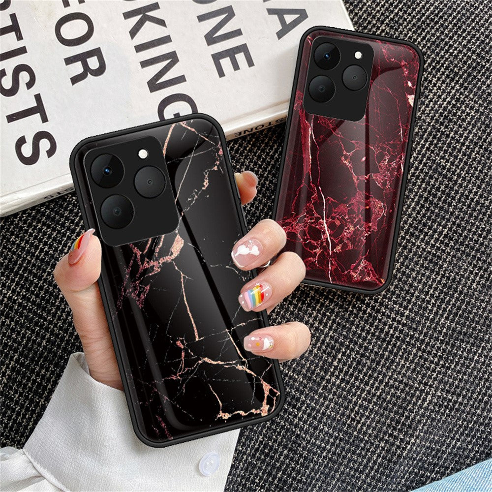For Realme 15T 5G Case Marble Pattern Tempered Glass + PC + TPU Protective Phone Cover