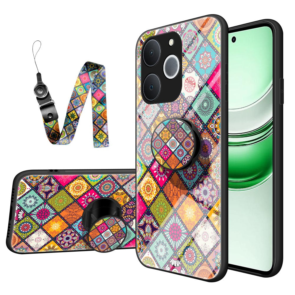 For Realme C71 4G  /  Note 70 4G Case Kickstand Ethnic Pattern Tempered Glass Phone Cover with Strap