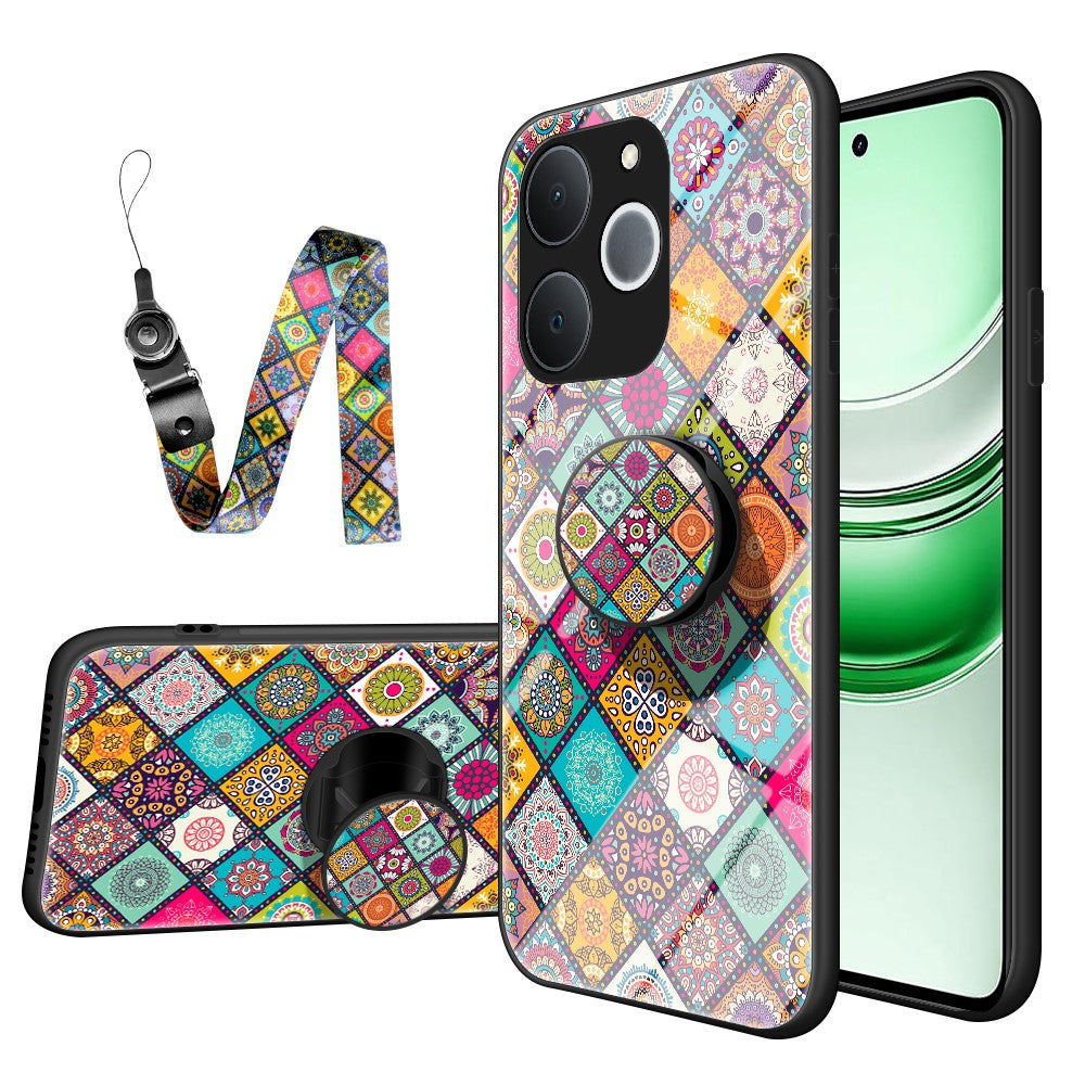 For Realme C71 4G  /  Note 70 4G Case Kickstand Ethnic Pattern Tempered Glass Phone Cover with Strap