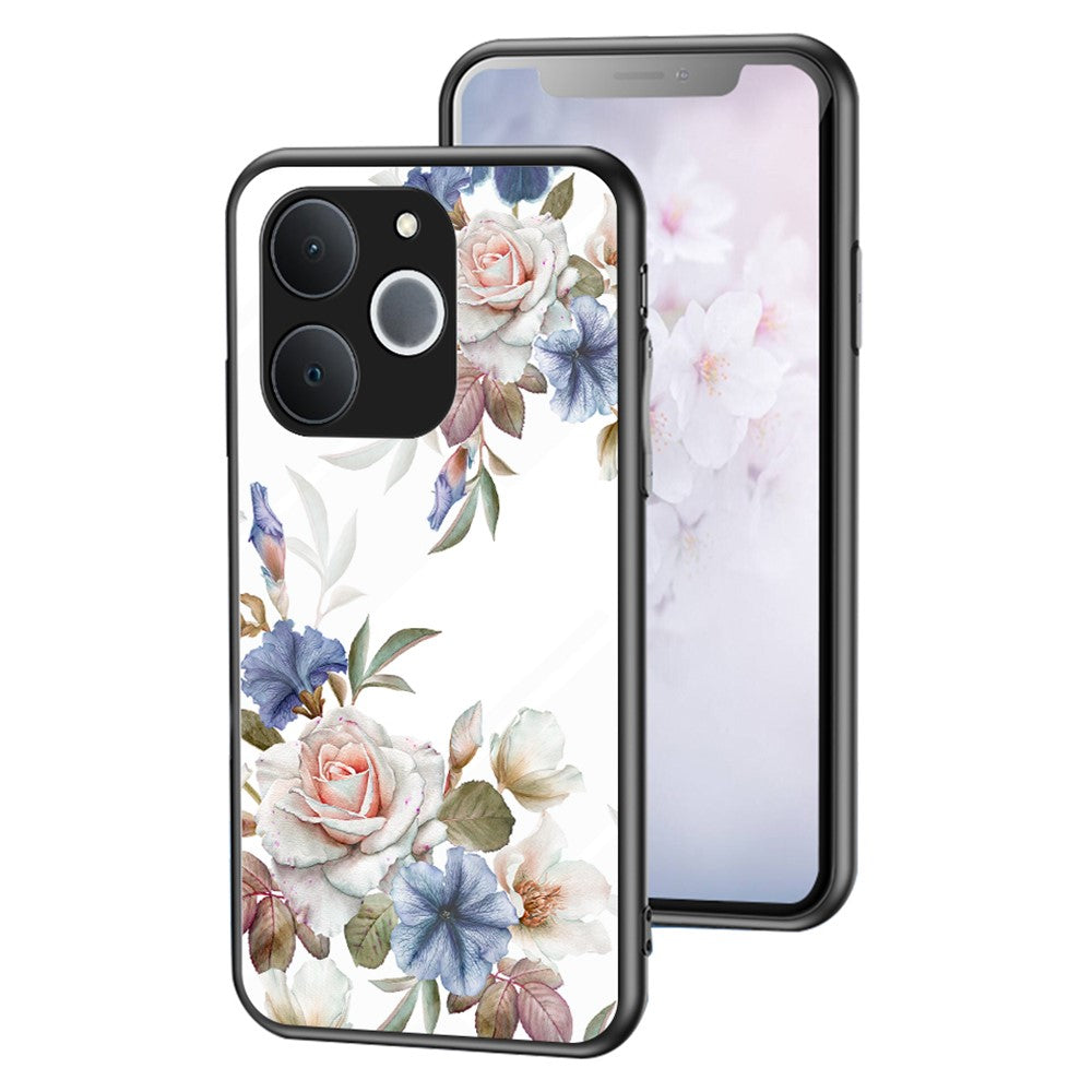 For Realme C71 4G  /  Note 70 4G Case Floral Pattern TPU + Tempered Glass Protective Phone Cover