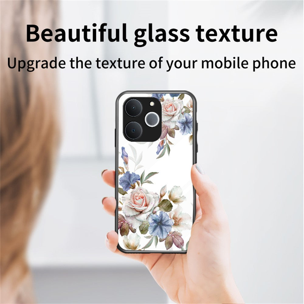 For Realme C71 4G  /  Note 70 4G Case Floral Pattern TPU + Tempered Glass Protective Phone Cover
