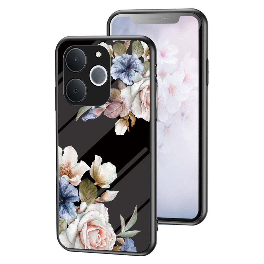 For Realme C71 4G  /  Note 70 4G Case Floral Pattern TPU + Tempered Glass Protective Phone Cover