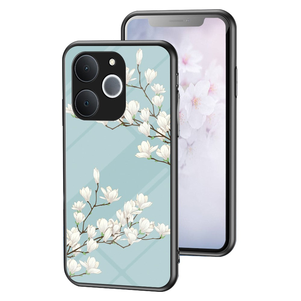 For Realme C71 4G  /  Note 70 4G Case Floral Pattern TPU + Tempered Glass Protective Phone Cover
