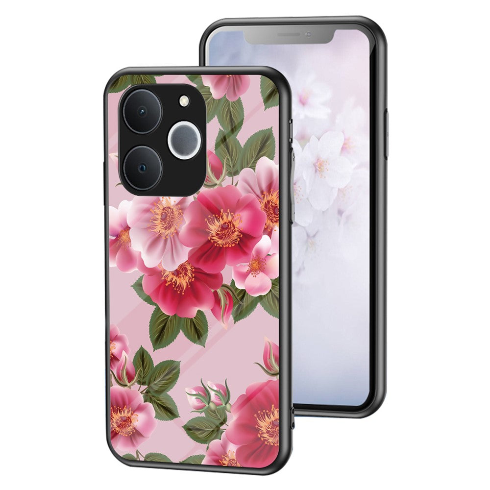 For Realme C71 4G  /  Note 70 4G Case Floral Pattern TPU + Tempered Glass Protective Phone Cover