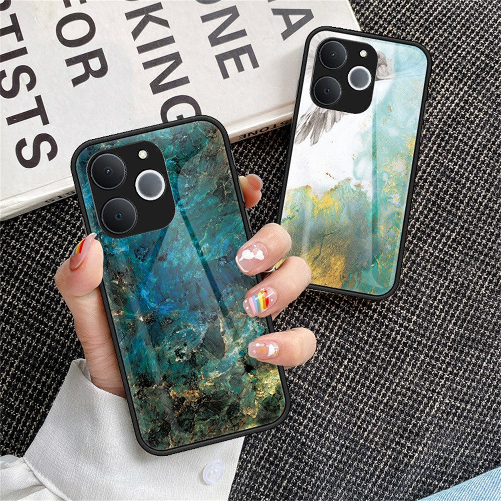 For Realme C71 4G  /  Note 70 4G Case Marble Pattern Tempered Glass + PC + TPU Protective Phone Cover