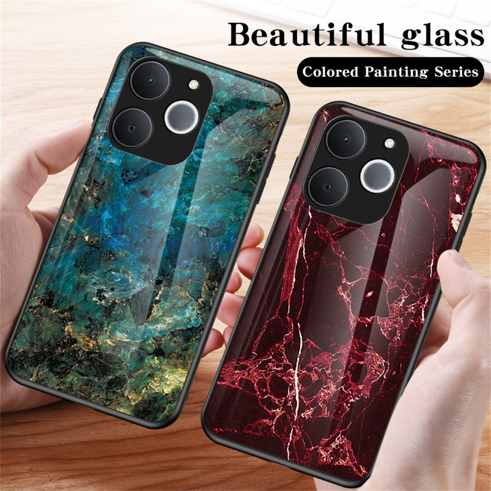 For Realme C71 4G  /  Note 70 4G Case Marble Pattern Tempered Glass + PC + TPU Protective Phone Cover