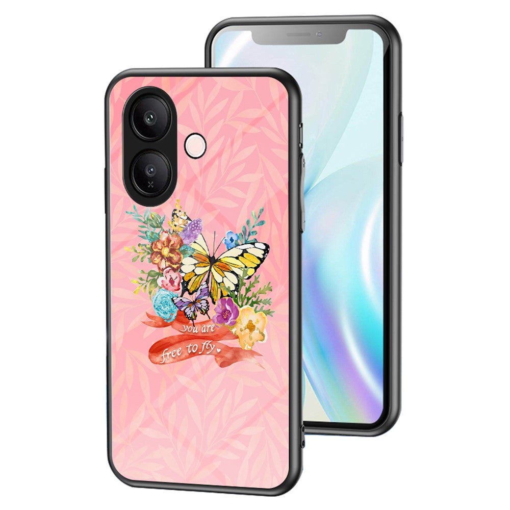 For vivo V60 Lite 5G  /  V60 Lite 4G Case Butterfly Pattern TPU + Tempered Glass Protective Phone Cover