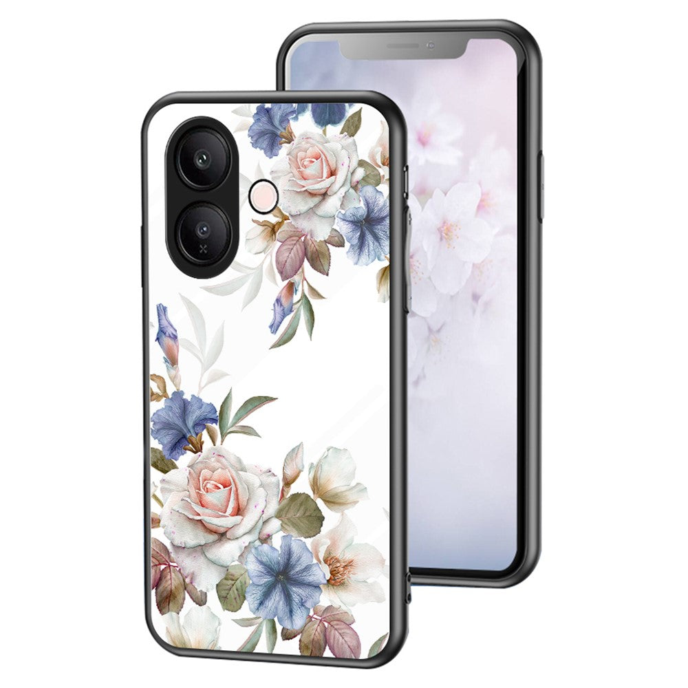 For vivo V60 Lite 5G  /  V60 Lite 4G Case Floral Pattern TPU + Tempered Glass Protective Phone Cover