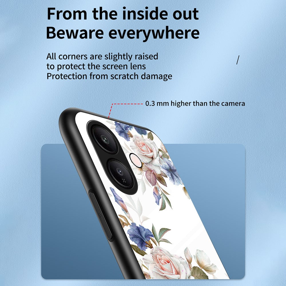 For vivo V60 Lite 5G  /  V60 Lite 4G Case Floral Pattern TPU + Tempered Glass Protective Phone Cover