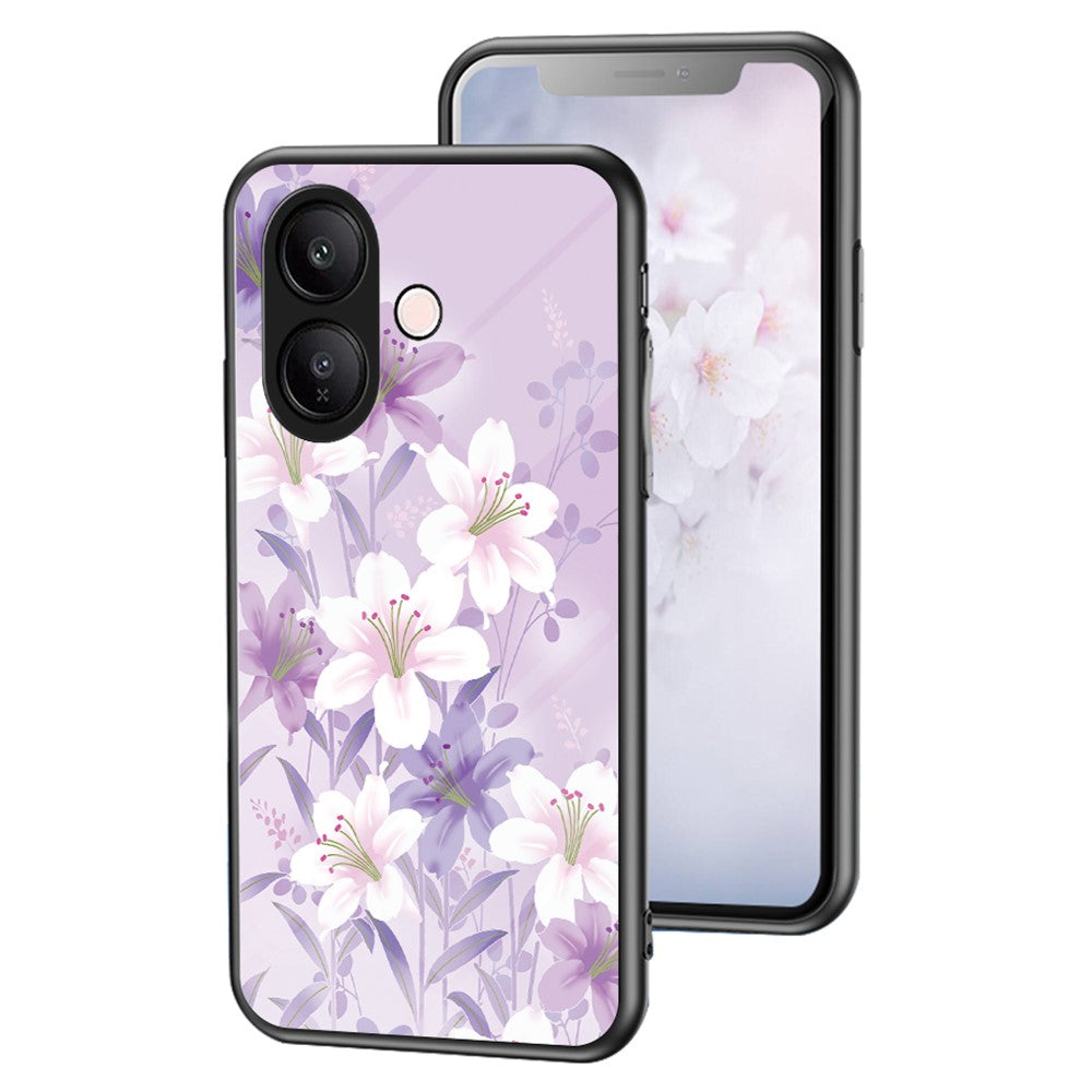 For vivo V60 Lite 5G  /  V60 Lite 4G Case Floral Pattern TPU + Tempered Glass Protective Phone Cover