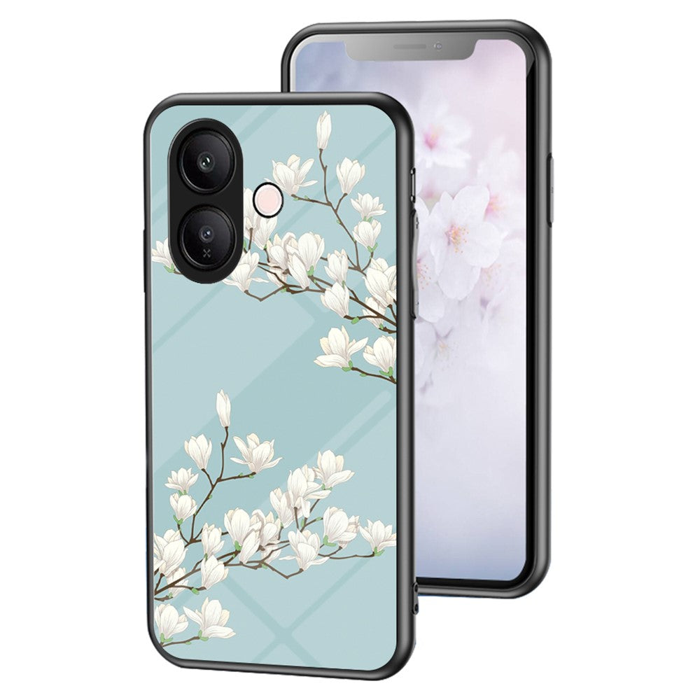 For vivo V60 Lite 5G  /  V60 Lite 4G Case Floral Pattern TPU + Tempered Glass Protective Phone Cover