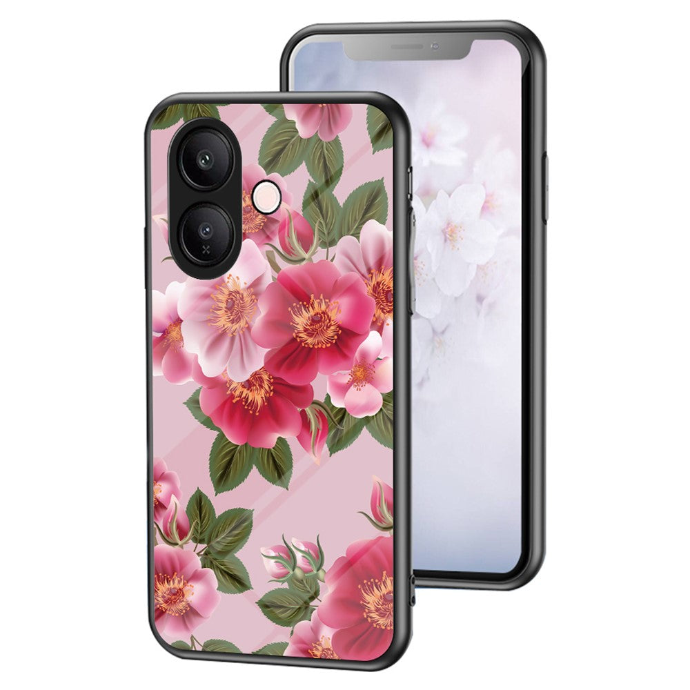 For vivo V60 Lite 5G  /  V60 Lite 4G Case Floral Pattern TPU + Tempered Glass Protective Phone Cover