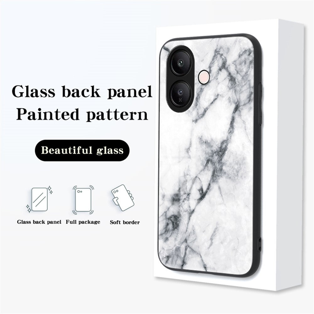 For vivo V60 Lite 5G  /  V60 Lite 4G Case Marble Pattern Tempered Glass + PC + TPU Protective Phone Cover