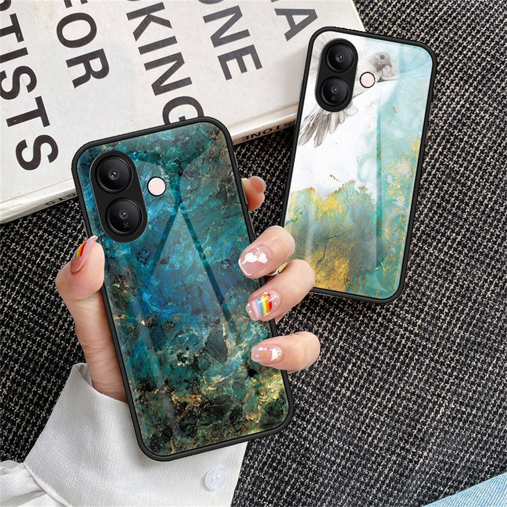For vivo V60 Lite 5G  /  V60 Lite 4G Case Marble Pattern Tempered Glass + PC + TPU Protective Phone Cover