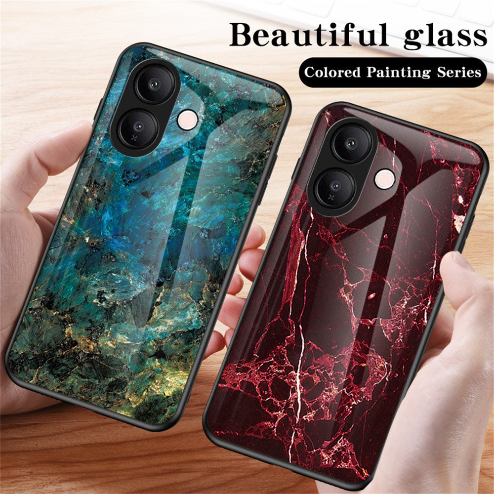 For vivo V60 Lite 5G  /  V60 Lite 4G Case Marble Pattern Tempered Glass + PC + TPU Protective Phone Cover