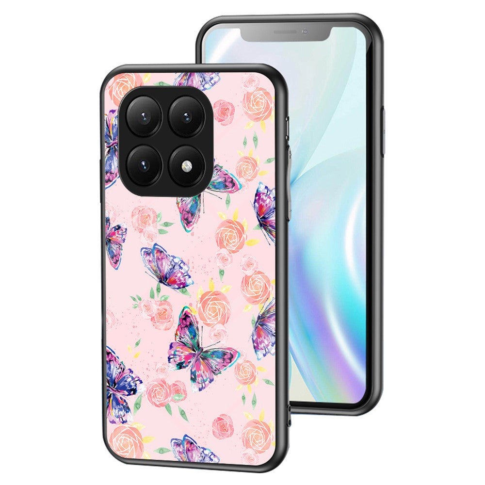 For Xiaomi 15T Case Butterfly Pattern TPU + Tempered Glass Protective Phone Cover