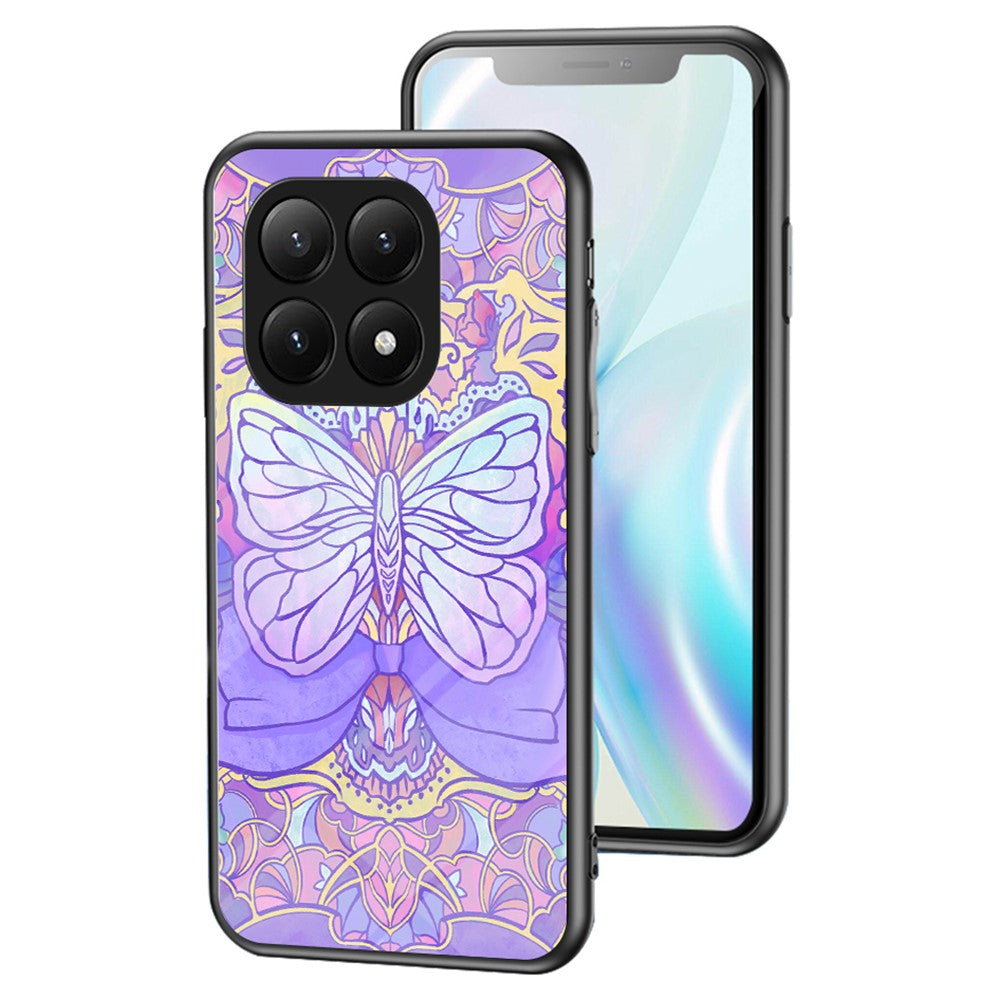 Funda protectora para Xiaomi 15T con diseño de mariposa, fabricada en TPU y con cristal templado.