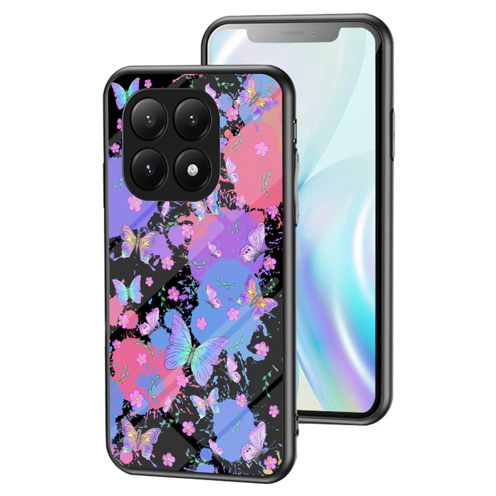 For Xiaomi 15T Case Butterfly Pattern TPU + Tempered Glass Protective Phone Cover