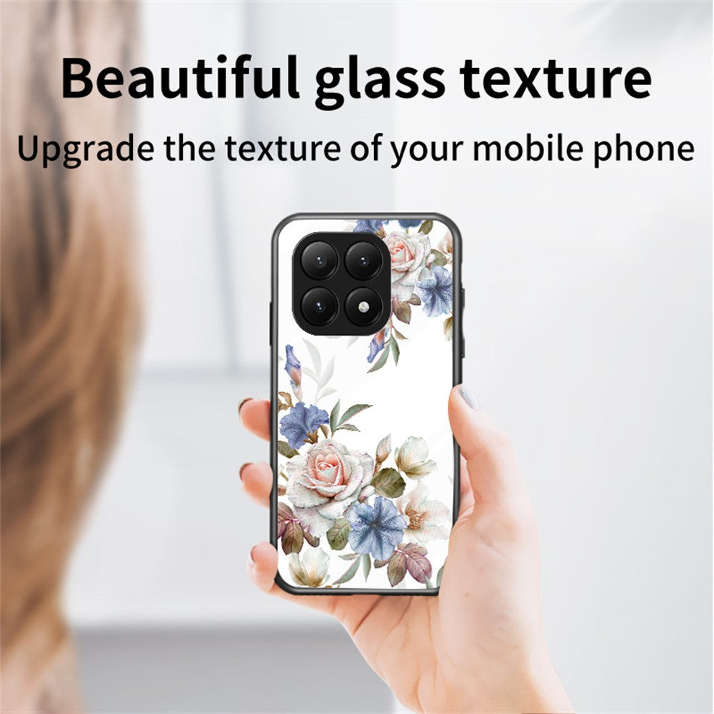 For Xiaomi 15T Case Floral Pattern TPU + Tempered Glass Protective Phone Cover