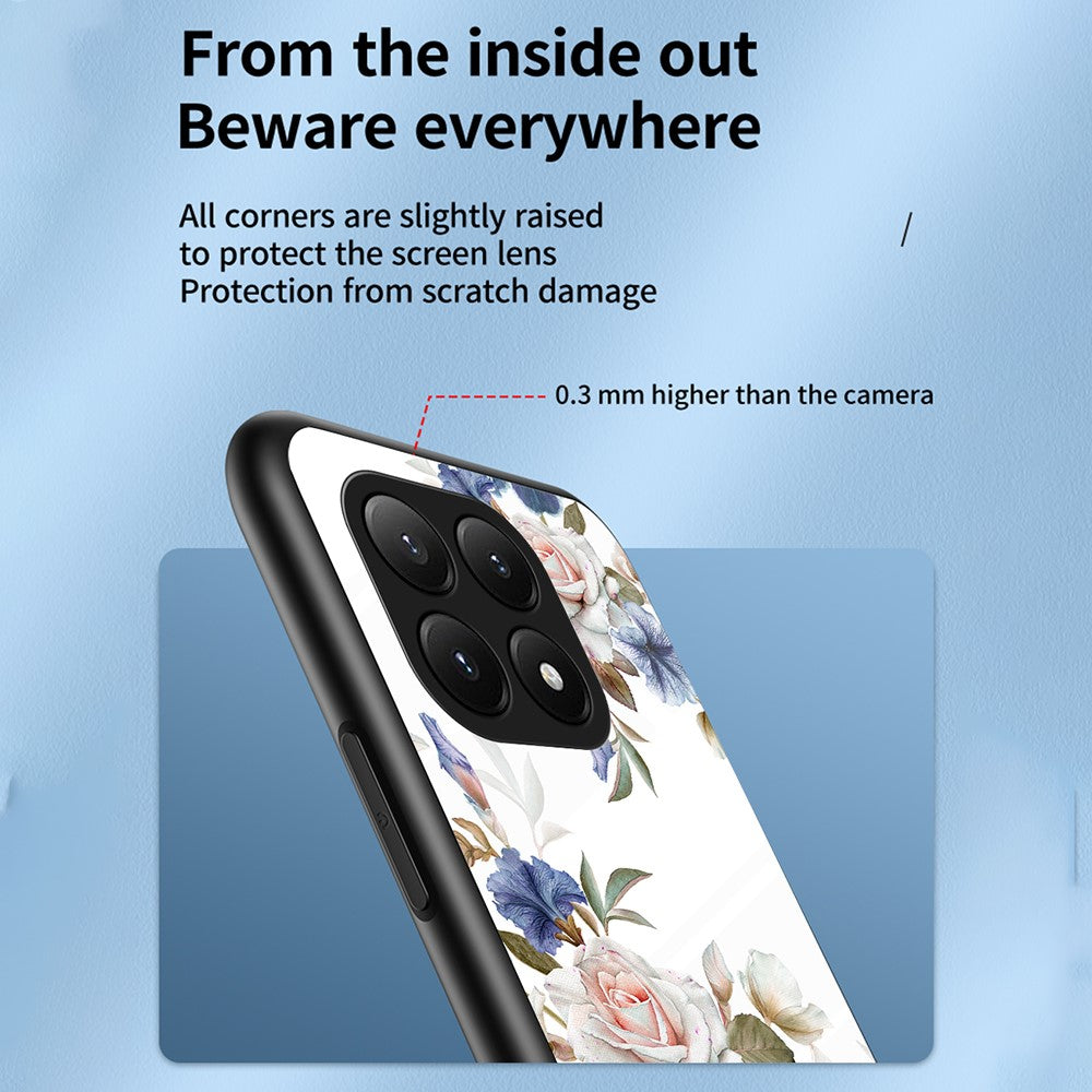 For Xiaomi 15T Case Floral Pattern TPU + Tempered Glass Protective Phone Cover