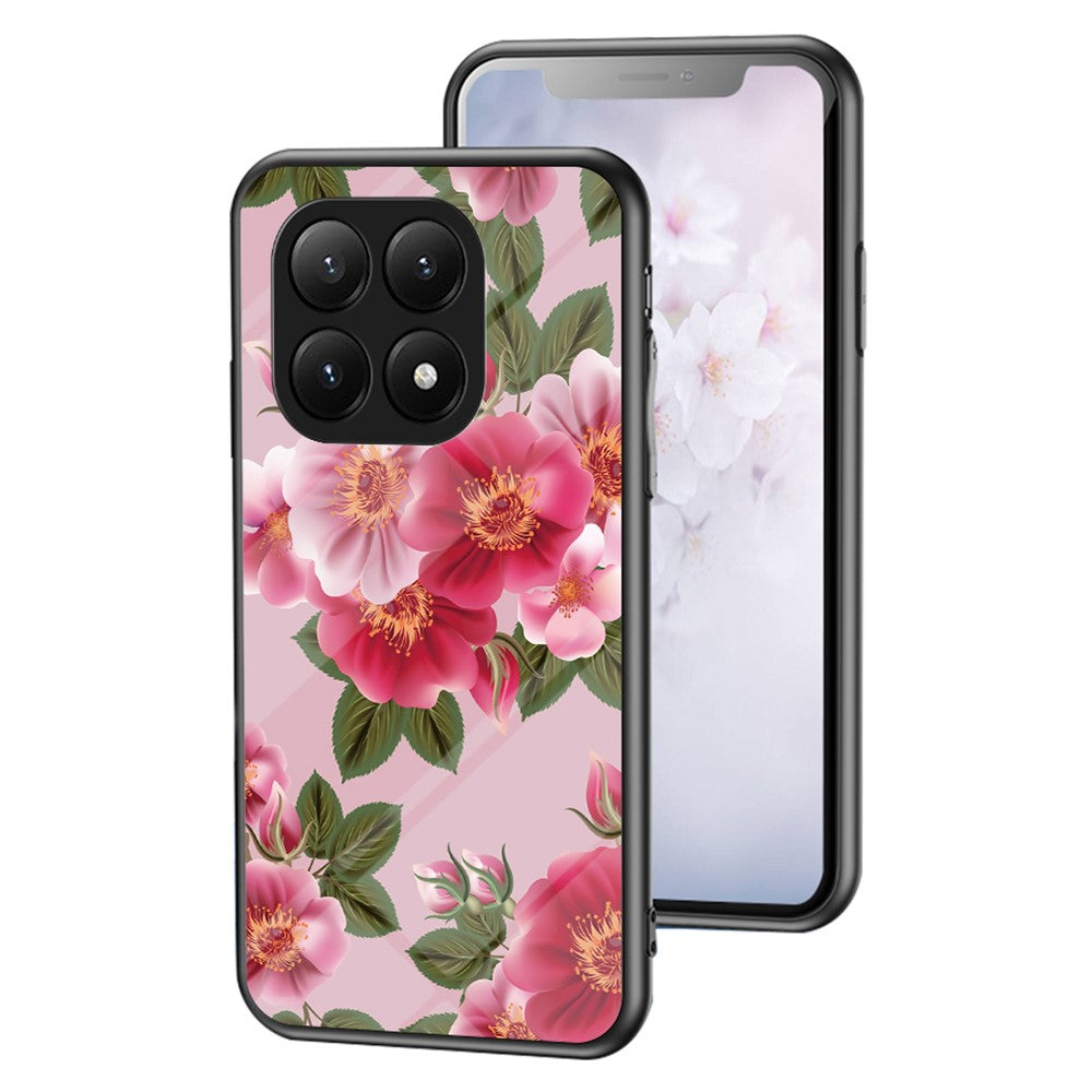 For Xiaomi 15T Case Floral Pattern TPU + Tempered Glass Protective Phone Cover