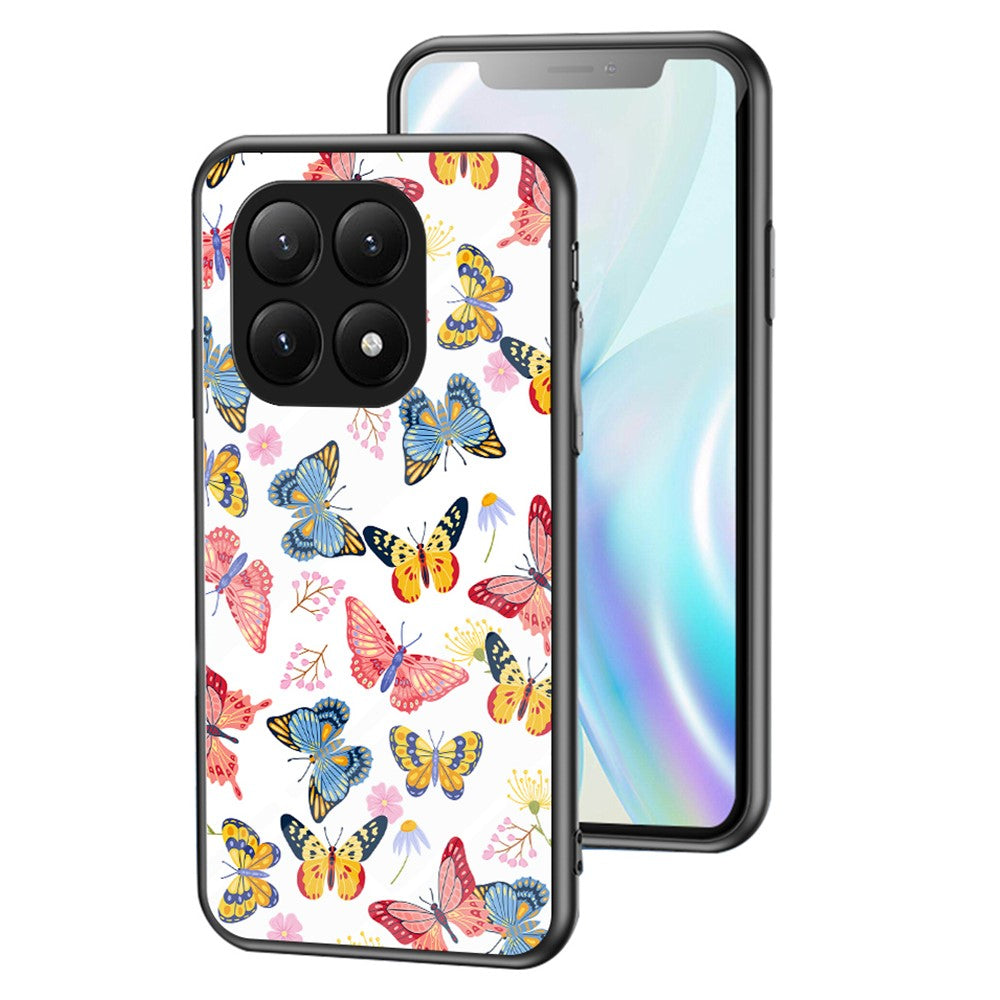 For Xiaomi 15T Pro Case Butterfly Pattern TPU + Tempered Glass Protective Phone Cover
