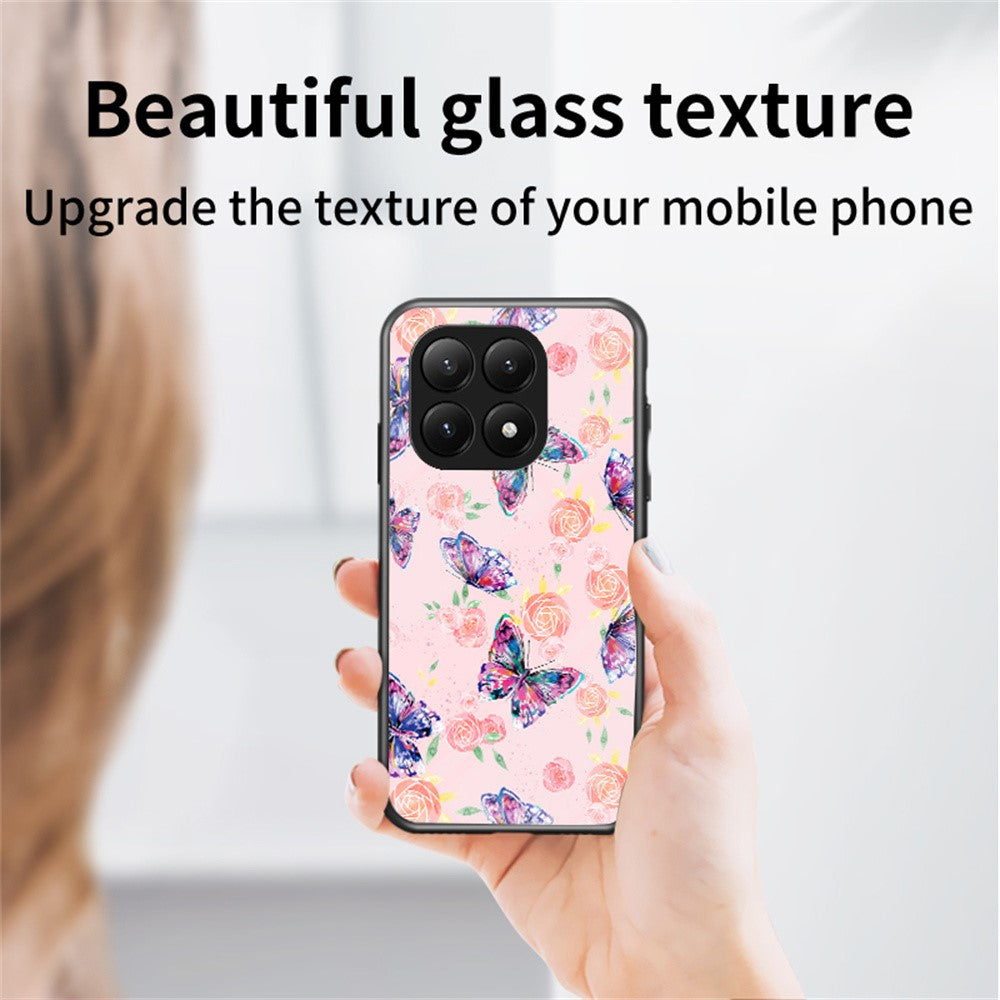 For Xiaomi 15T Pro Case Butterfly Pattern TPU + Tempered Glass Protective Phone Cover