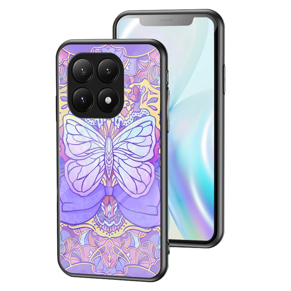 For Xiaomi 15T Pro Case Butterfly Pattern TPU + Tempered Glass Protective Phone Cover