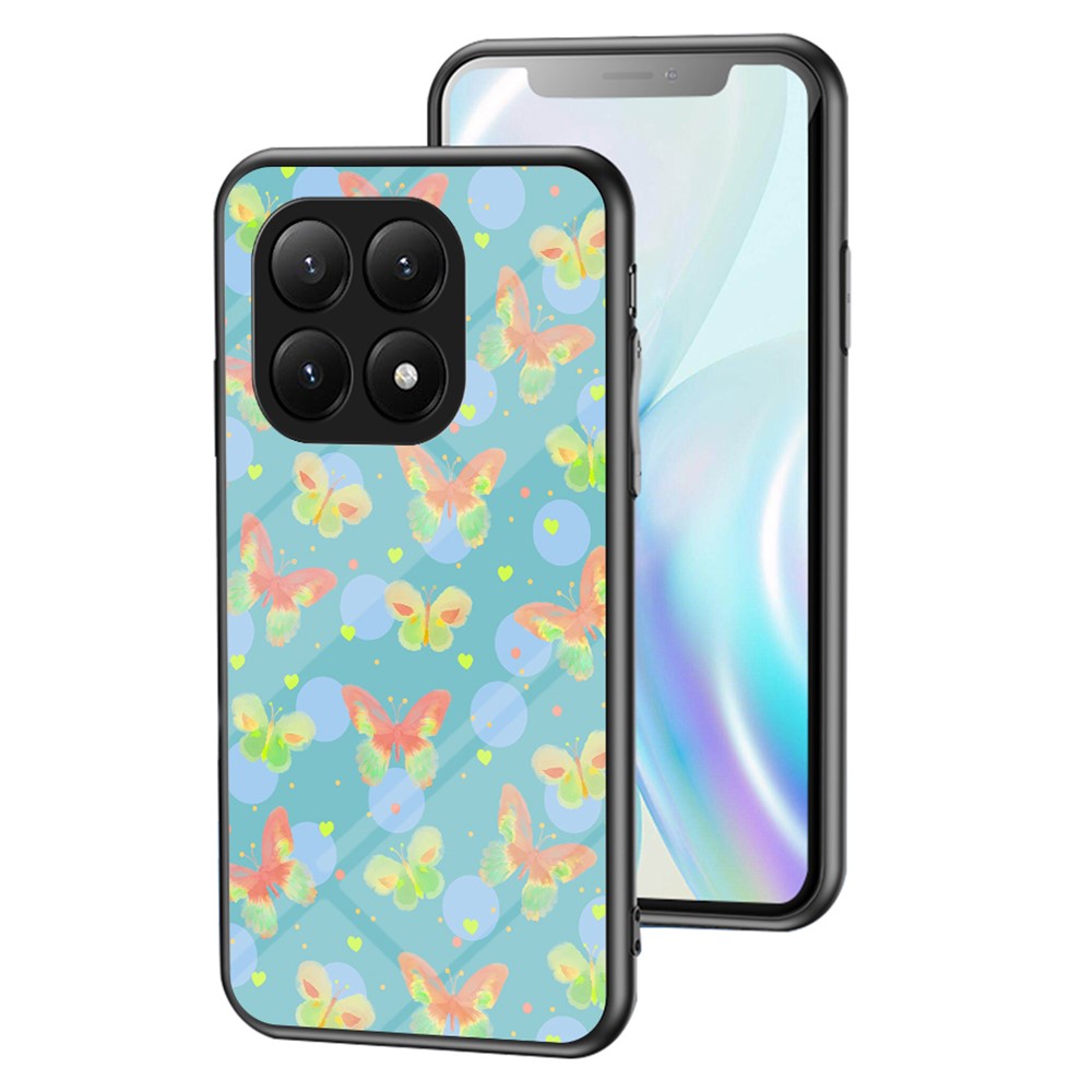 For Xiaomi 15T Pro Case Butterfly Pattern TPU + Tempered Glass Protective Phone Cover