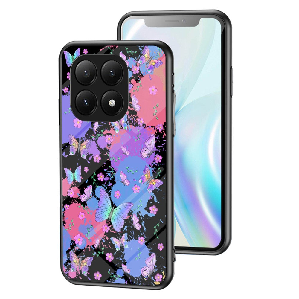 For Xiaomi 15T Pro Case Butterfly Pattern TPU + Tempered Glass Protective Phone Cover