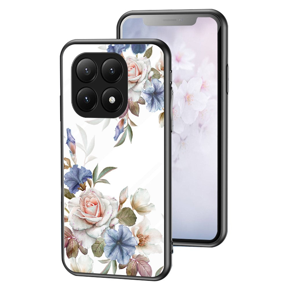 For Xiaomi 15T Pro Case Floral Pattern TPU + Tempered Glass Protective Phone Cover