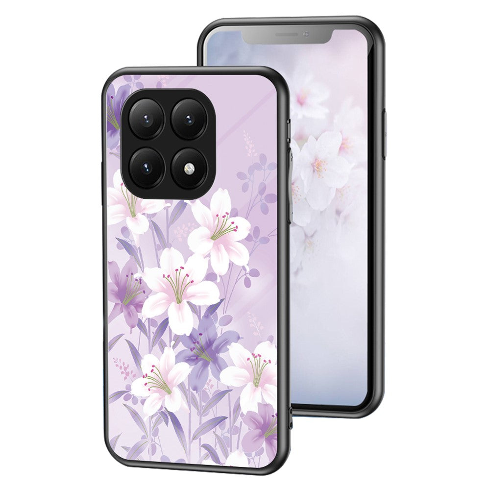 For Xiaomi 15T Pro Case Floral Pattern TPU + Tempered Glass Protective Phone Cover