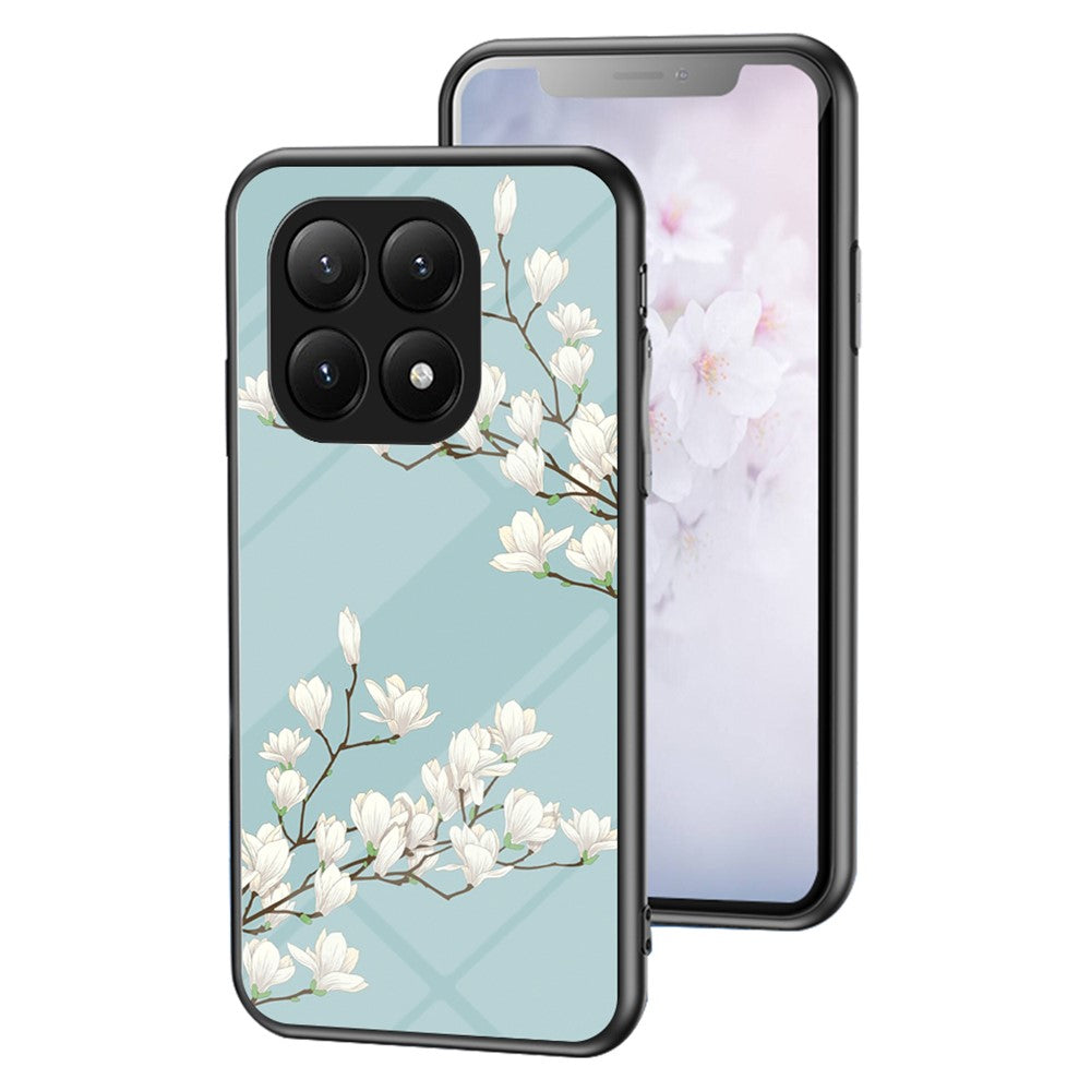 For Xiaomi 15T Pro Case Floral Pattern TPU + Tempered Glass Protective Phone Cover