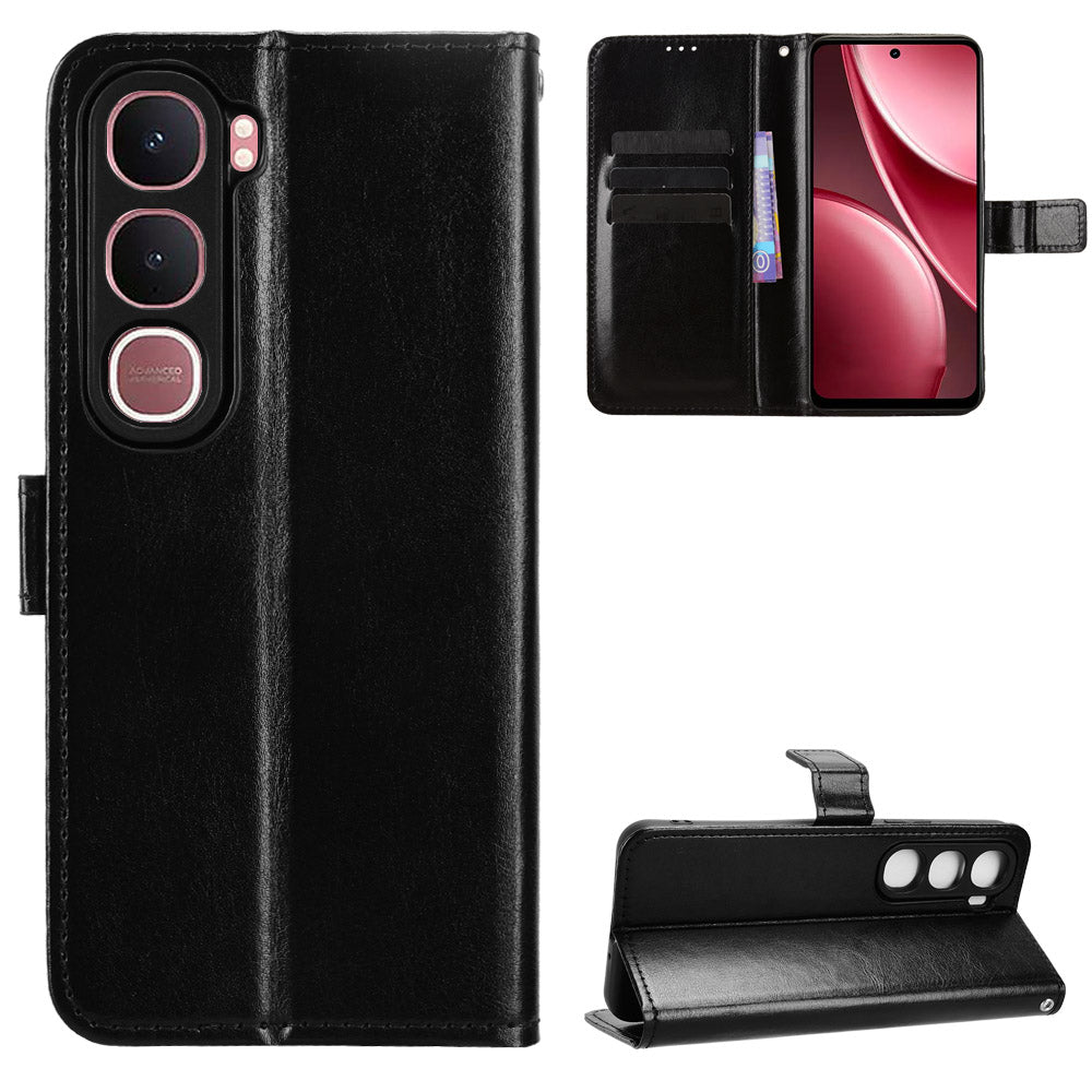 For vivo Y21d / vivo Y31 5G PU Leather Case with Strap Crazy Horse Texture Phone Wallet Cover