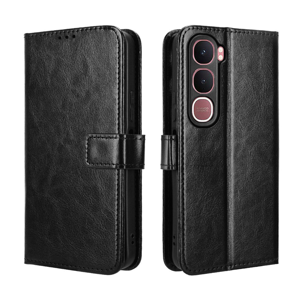 For vivo Y21d / vivo Y31 5G PU Leather Case with Strap Crazy Horse Texture Phone Wallet Cover