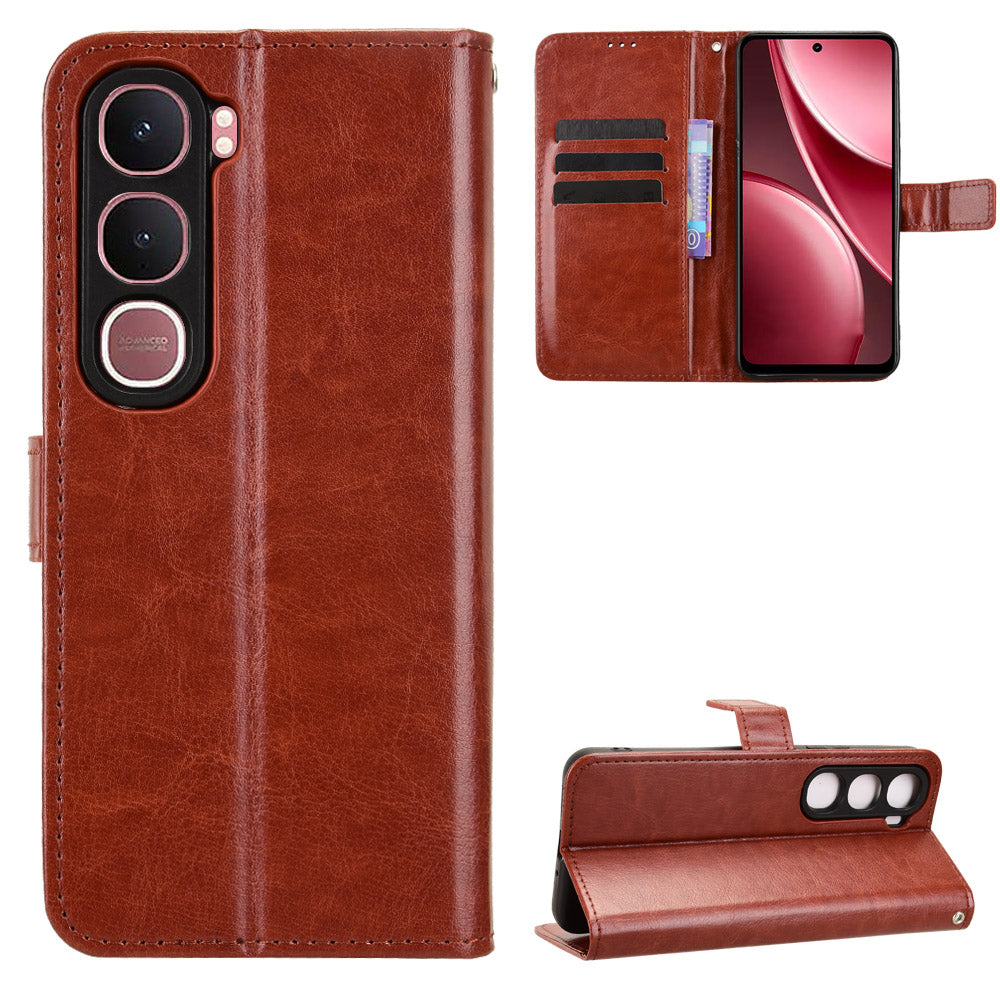 For vivo Y21d / vivo Y31 5G PU Leather Case with Strap Crazy Horse Texture Phone Wallet Cover