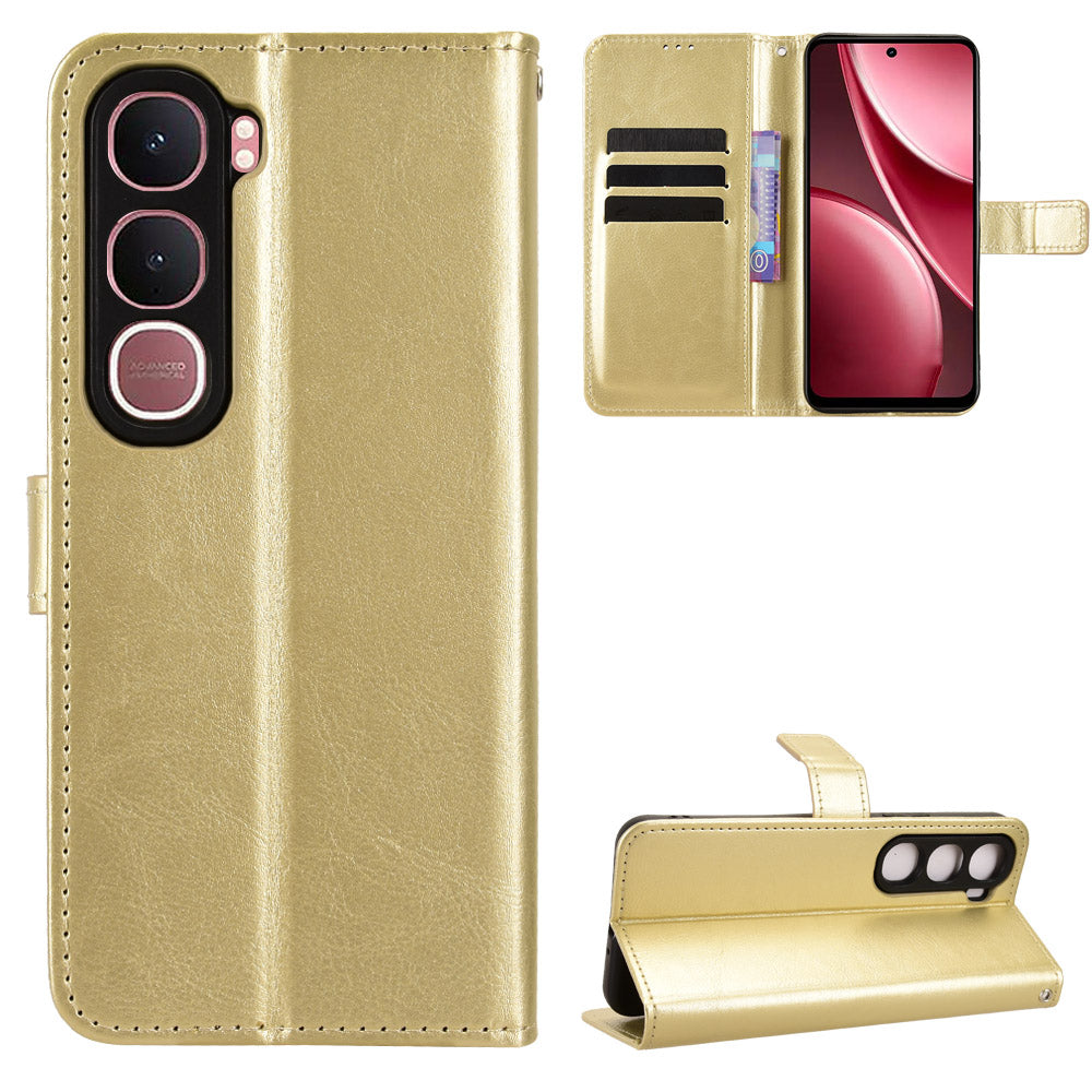 For vivo Y21d / vivo Y31 5G PU Leather Case with Strap Crazy Horse Texture Phone Wallet Cover