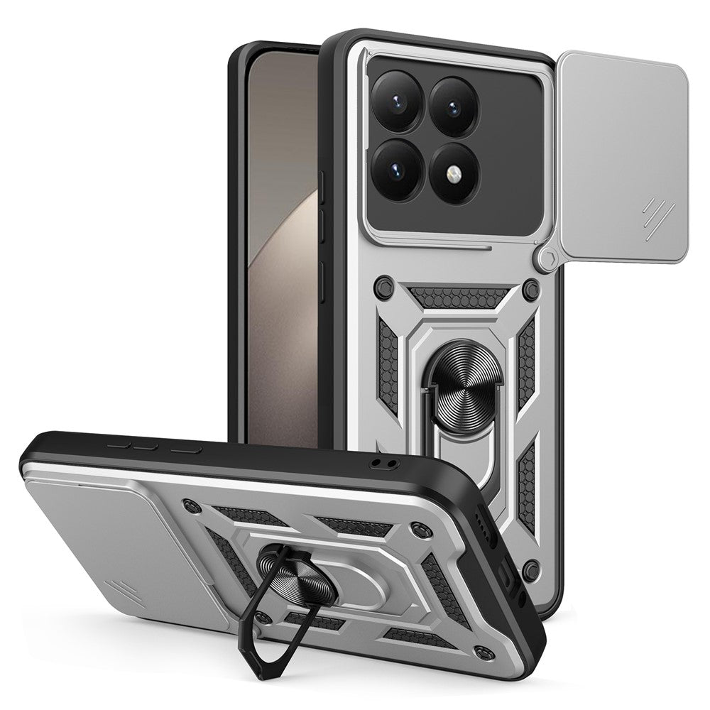 Funda para Xiaomi 15T con tapa deslizante para cámara, PC + TPU, soporte integrado.