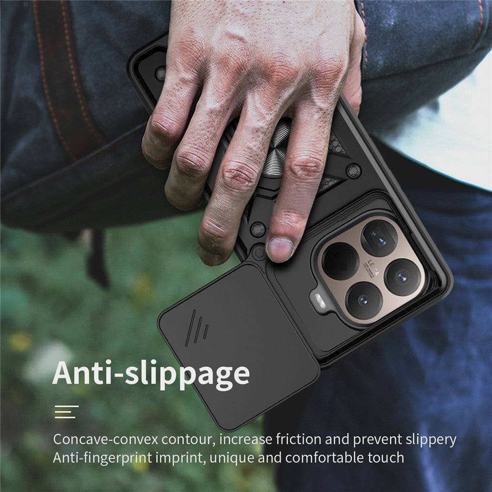 For Xiaomi 15T Pro Case with Slide Camera Lid PC + TPU Kickstand Phone Cover